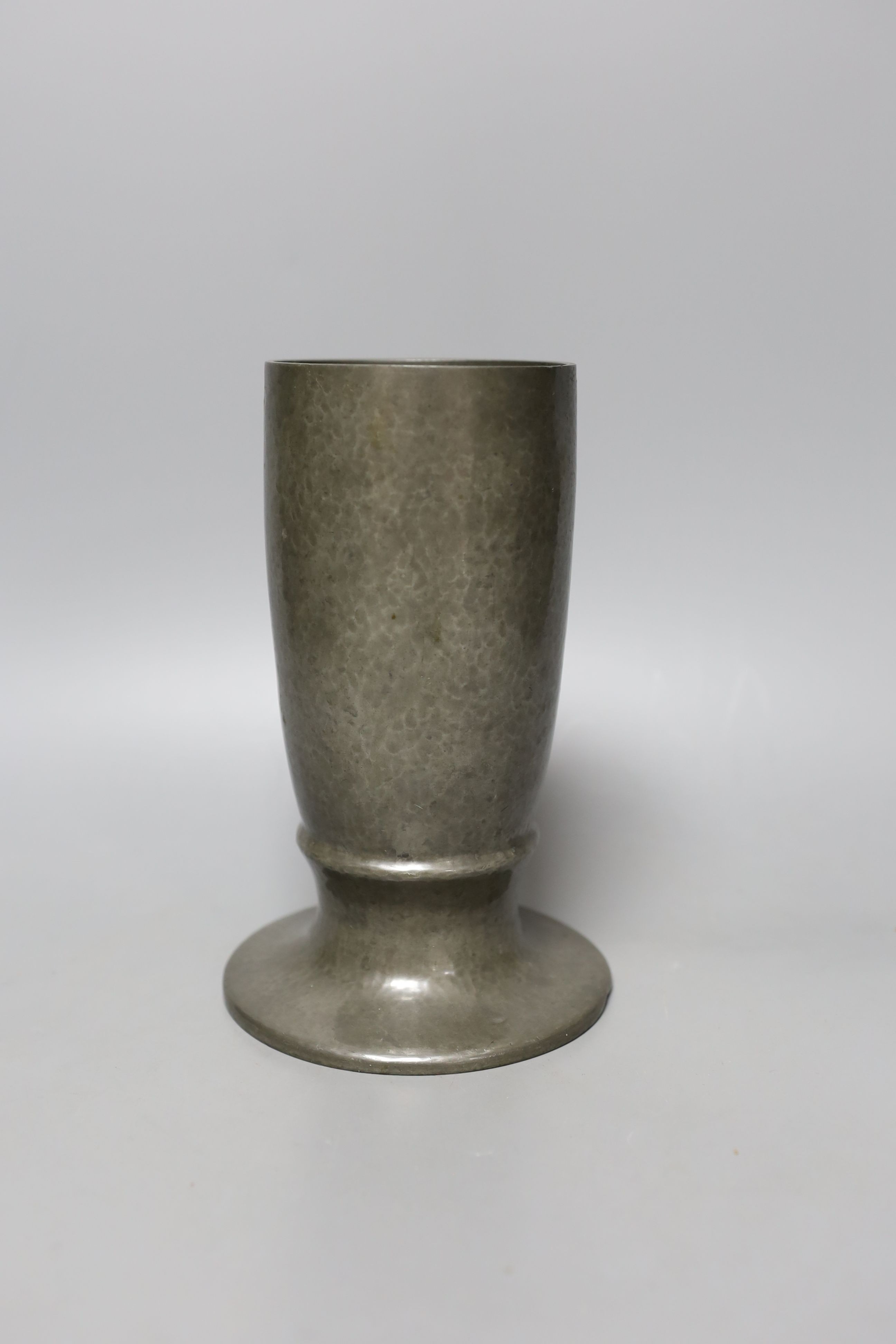 A Liberty's Tudric hammered pewter vase - 19.5cm tall